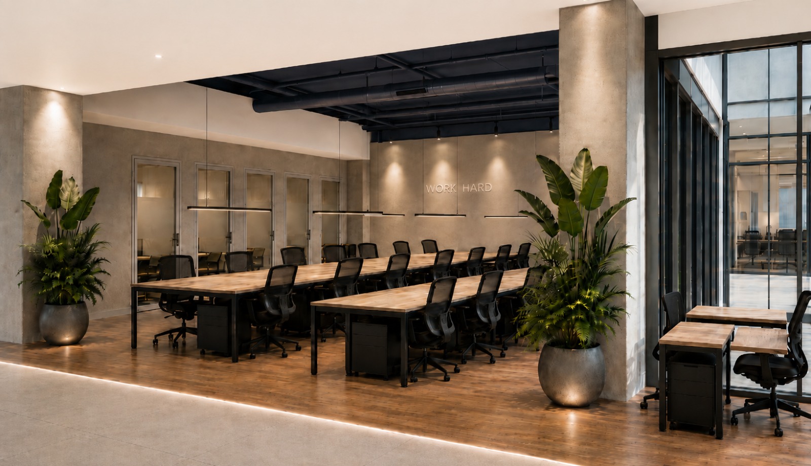 Zona de puestos fijos en open plan