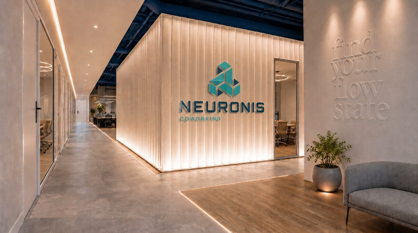 Entrada del coworking Neuronis con el anagrama